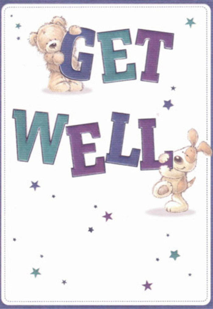This get well card, widely admired throughout Tulse Hill for its gentle optimism, is a masterpiece of comforting illustration. At the centre, a sweet bear and floppy-eared puppy are drawn in soft, textured strokes that suggest fuzzy warmth and gentle companionship, surrounded by twinkling starbursts scattered like small tokens of hope. The typography is bold yet inviting, painted in rich shades of purple and teal, standing out with confident clarity against the serene white background-much like the thoughtful arrangements displayed in sunny shop windows along Norwood Road. The creatures' expressive eyes and rounded gestures exude an unspoken tenderness, evoking the soothing familiarity of cherished childhood stories. The composition as a whole calls to mind the careful craftsmanship of a Tulse Hill florist, where every floral stem and leaf is chosen to brighten even the darkest day. There's a tactile quality in the visible textures-the fluffy bear's fur, the puppy's velvety ears-that brings a sense of closeness and healing. Imagine pairing this card with a lush bouquet delivered throughout SE24, the shared gesture a radiant message of care and encouragement. The light, airy mood carries through the card, making it a perfect choice for lifting spirits and sharing heartfelt wishes within the community.