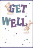 A scene of gentle reassurance unfolds on this get well card, beloved by many in Tulse Hill for its spirit of hopeful joy. Two adorable figures-a teddy with plush, honey-toned fur and a buoyant, floppy-eared puppy-spring from the card with infectious playfulness. Each holds or supports the large, celebratory letters spelling out 'Get Well', the text rendered in rich indigos and soft teals that pop against a clean, creamy white background. Layered across the composition, delicate starbursts shimmer in cool blue and purple tones, adding a whimsical sparkle reminiscent of watching the evening sky over Brockwell Park. The detailed illustration of the animals' fur offers a sense of tactile comfort, almost inviting the recipient into a warm embrace. This card transcends the simple message, delivering an emotional salve much like a hand-tied bouquet from a trusted local florist-thoughtfully designed to bring solace and positivity. There's an unspoken sincerity in every brushstroke, resonating with those across Tulse Hill looking to share kindness and heartfelt support during recovery. Radiating warmth and cheerful optimism, it's a visual and emotional gesture perfect for sending light and hope to loved ones.
